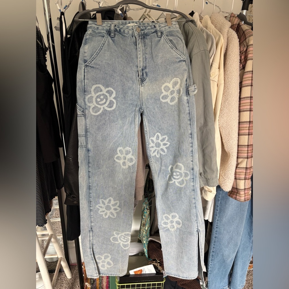 PacSun Light Blue Floral Straight Leg Jeans